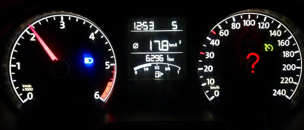 Car dashboard showing engine RPM